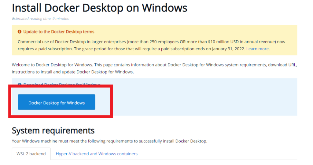 Docker Desktop for Windowsのインストールサイト
